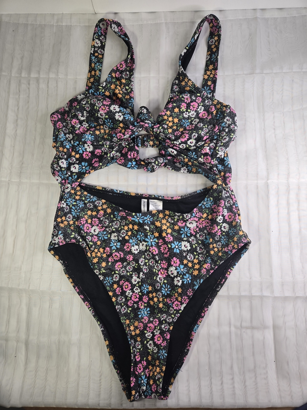 Celebrity Pink Floral Cutout One-Piece Swimsuit - Multicolor